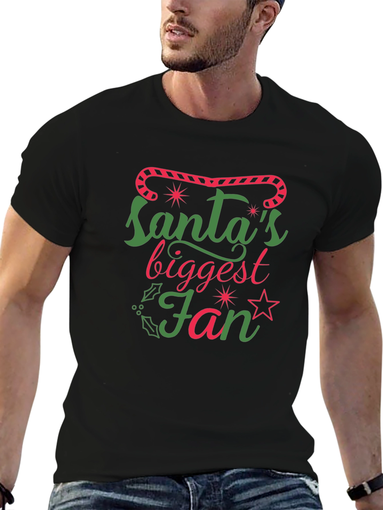 Camiseta Negra Santas Biggest Fan