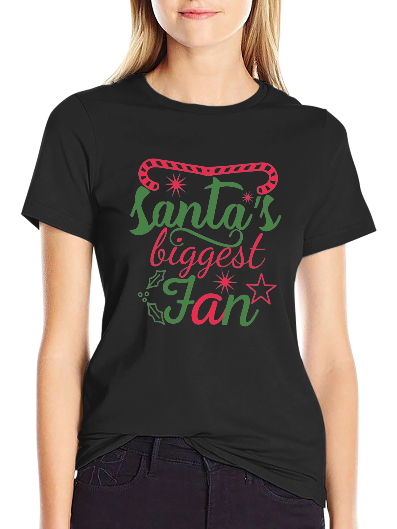 Camiseta Negra Santas Biggest Fan