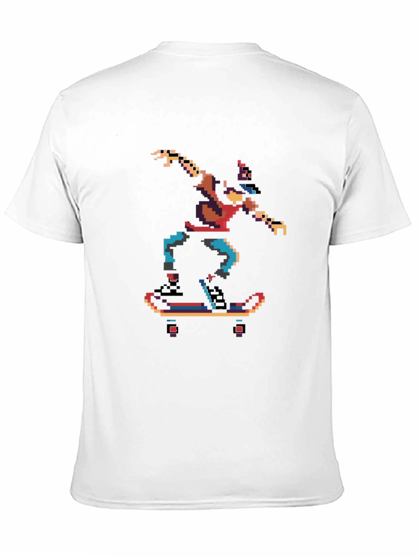 Camiseta Negra con Diseño Pixelado de Skateboarder