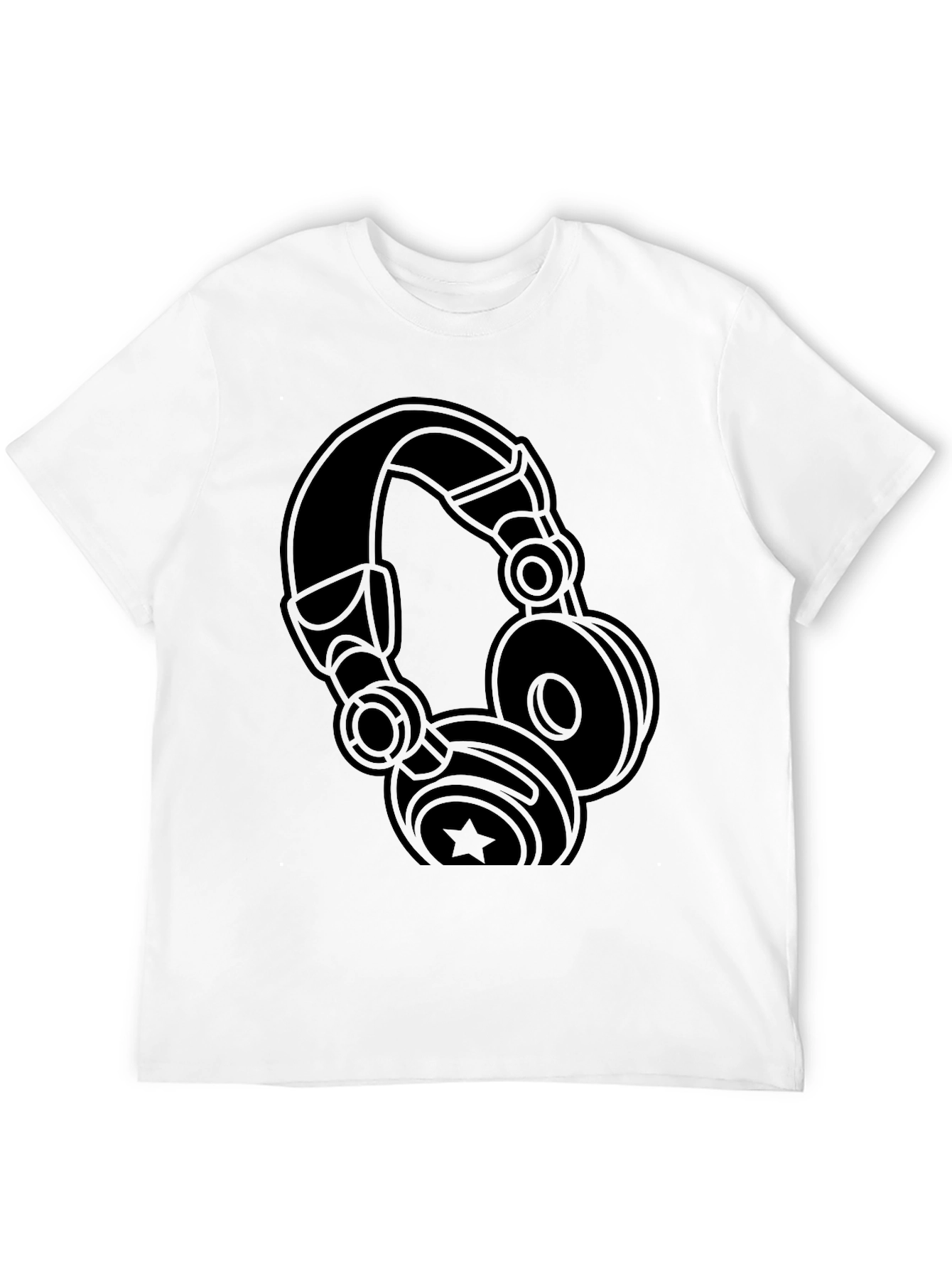 Camiseta Negra con Diseño de Audífonos Estilizados