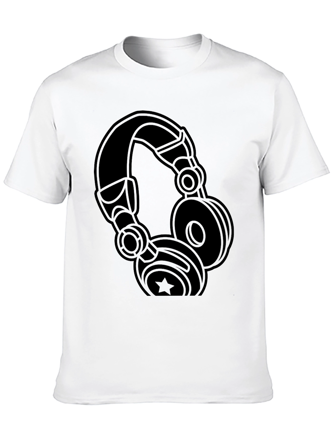 Camiseta Negra con Diseño de Audífonos Estilizados