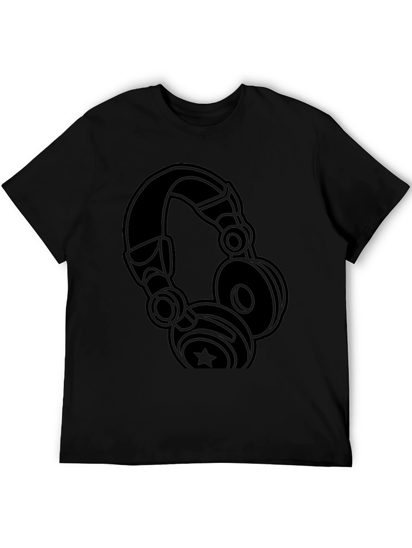 Camiseta Negra con Diseño de Audífonos Estilizados
