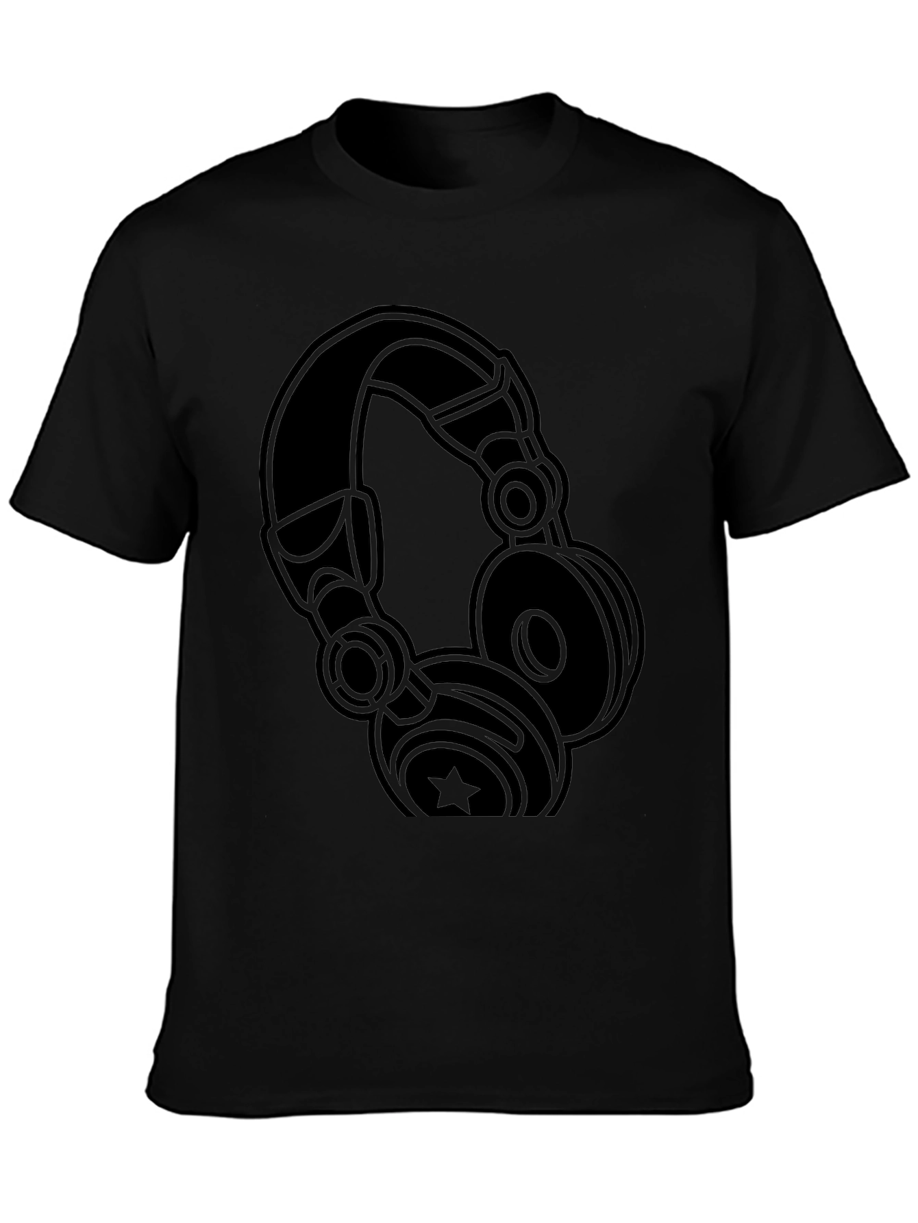 Camiseta Negra con Diseño de Audífonos Estilizados