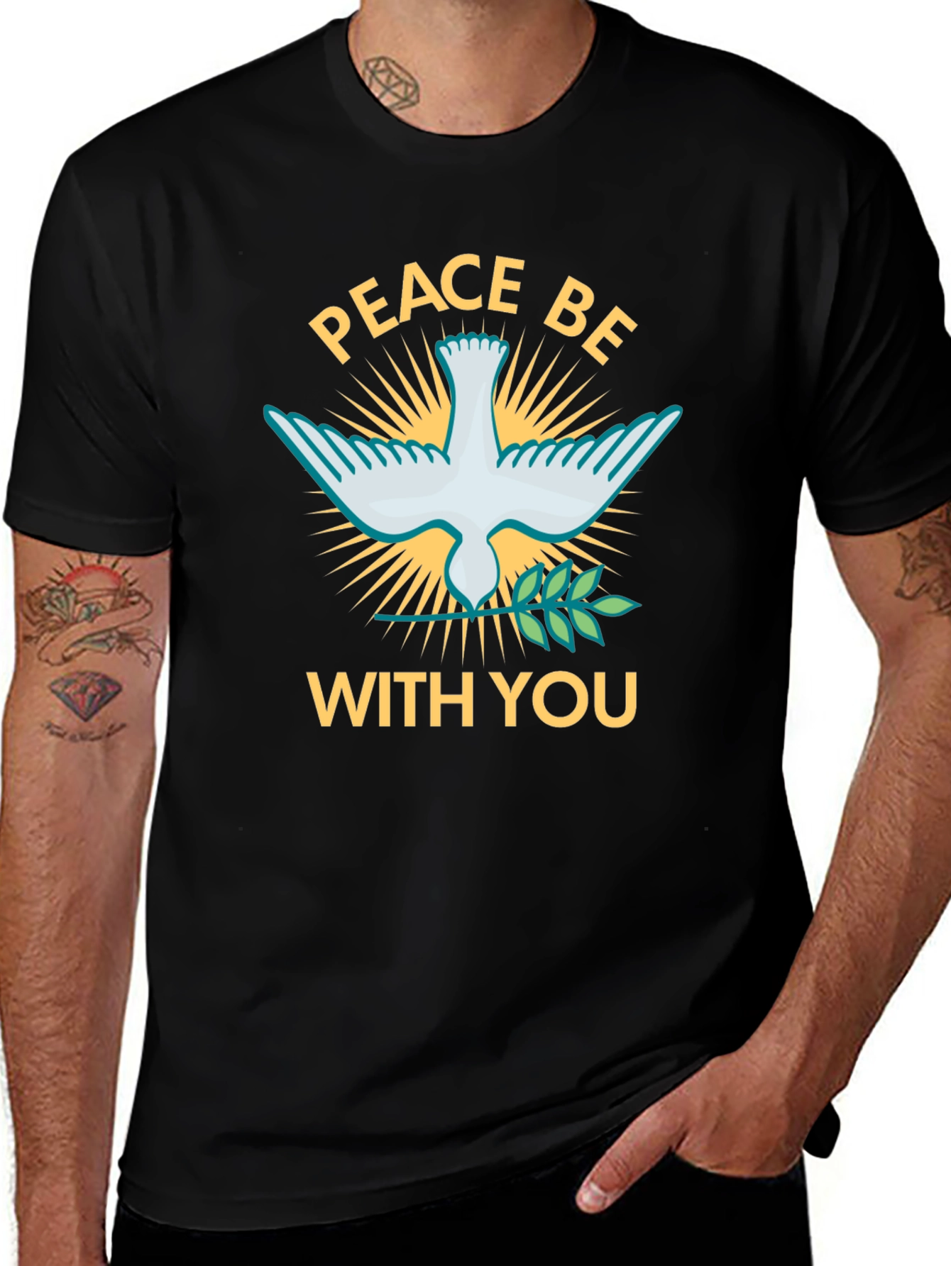 Camiseta Negra Peace Be With You con Paloma