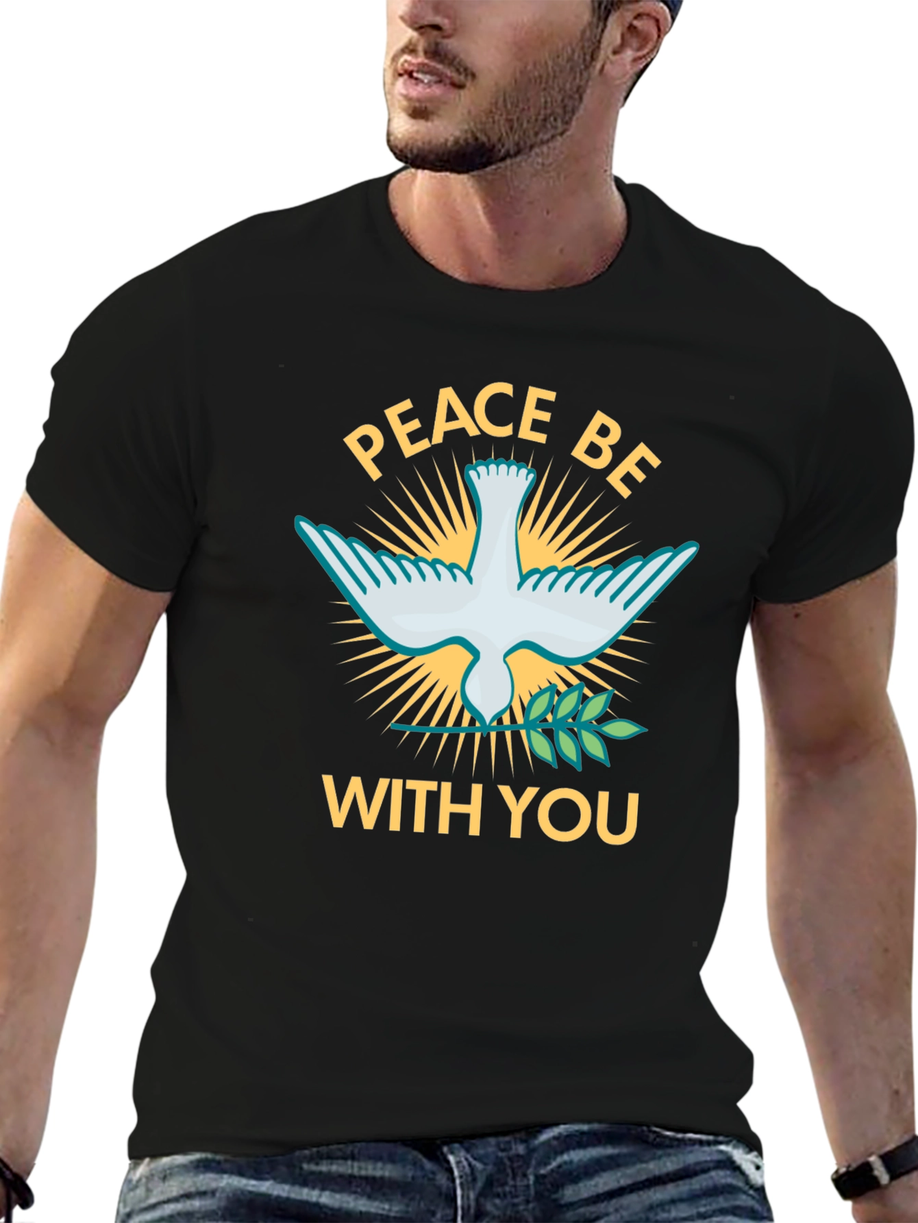 Camiseta Negra Peace Be With You con Paloma