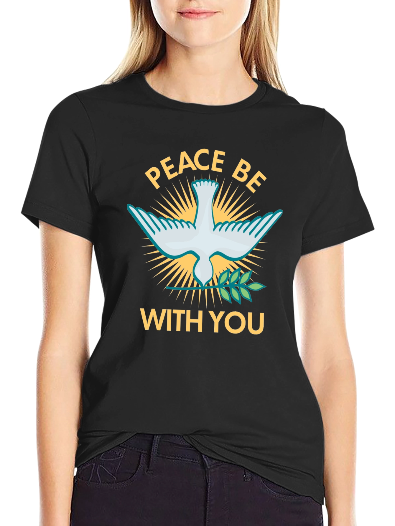 Camiseta Negra Peace Be With You con Paloma
