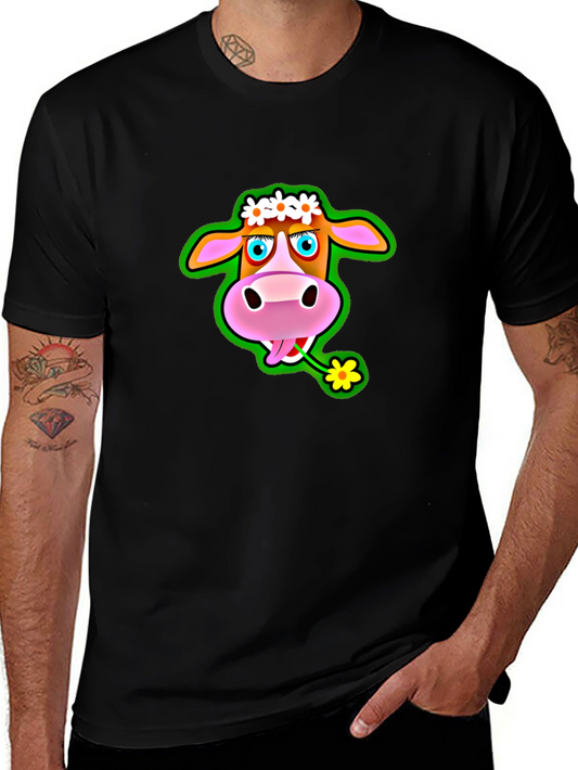 Camiseta Negra con Estampado de Vaca Divertida