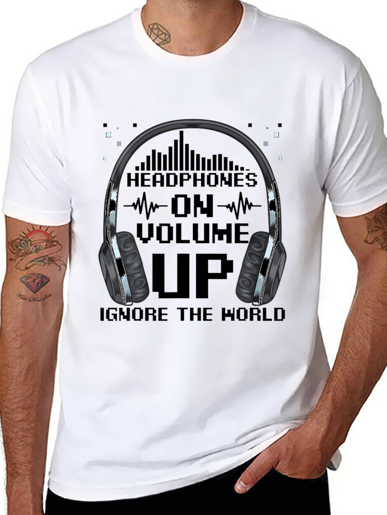 Camiseta Hombre Negra - Headphones On Volume Up
