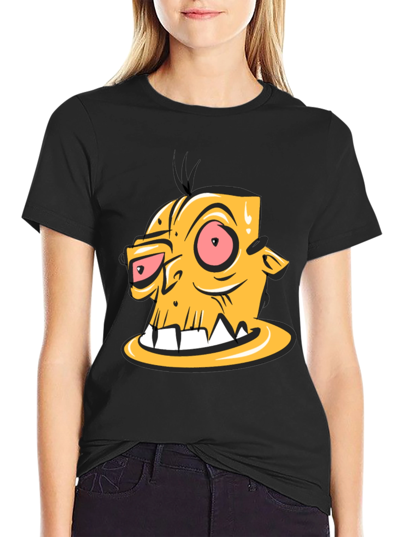 Camiseta Negra con Estampado de Personaje Animado