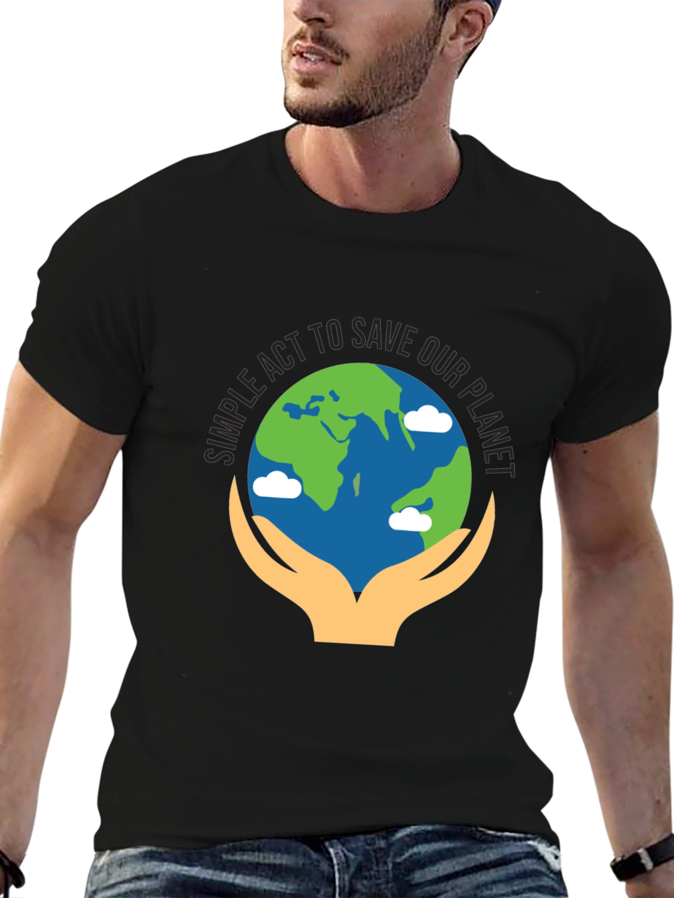 Camiseta Negra con Diseño de Salvar el Planeta
