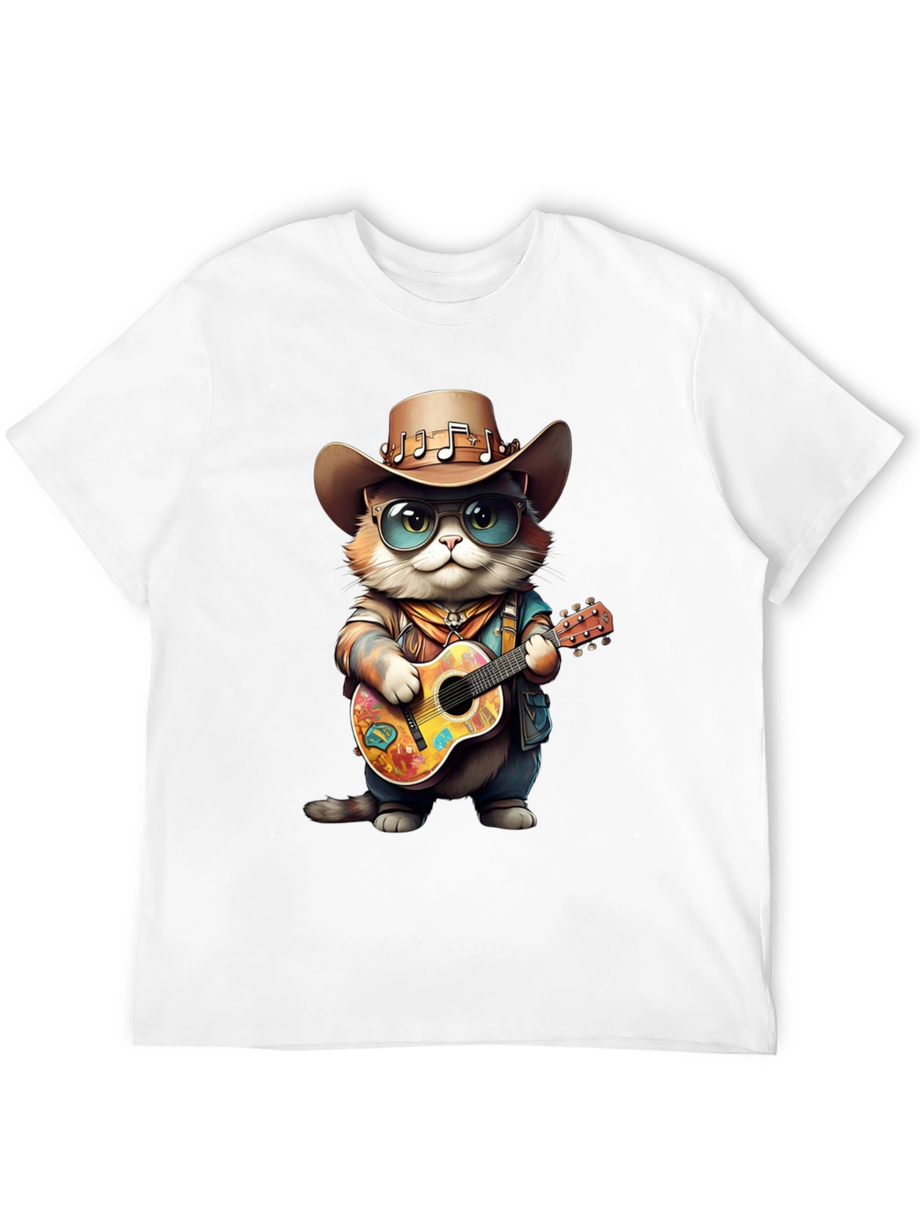 Camiseta Negra con Gato Vaquero Músico
