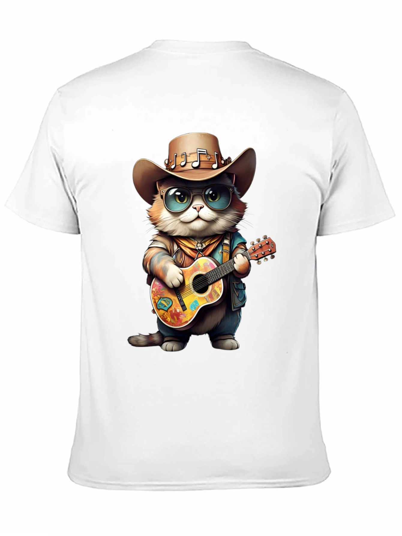Camiseta Negra con Gato Vaquero Músico