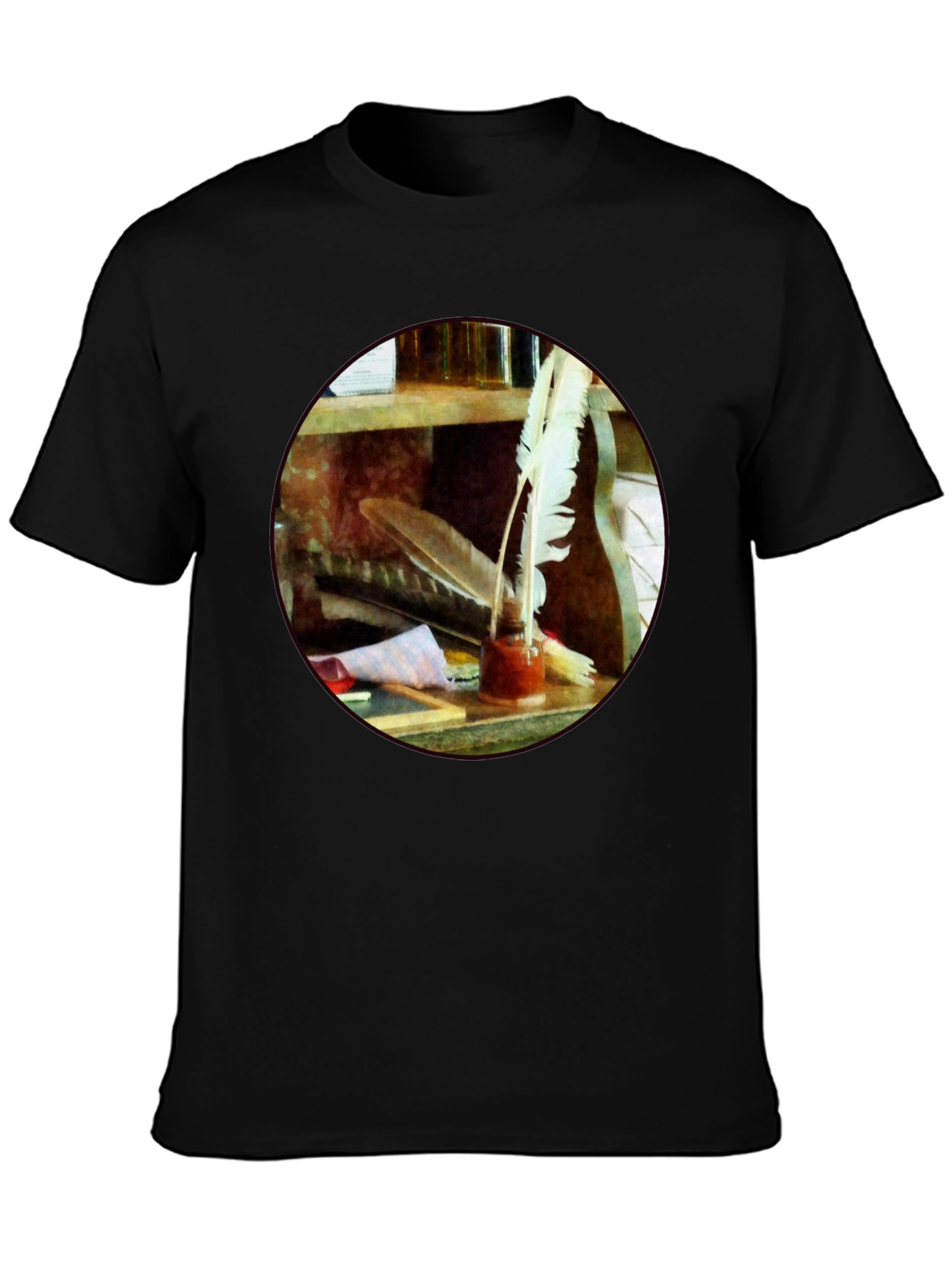 Camiseta Negra Escritor con Plumas