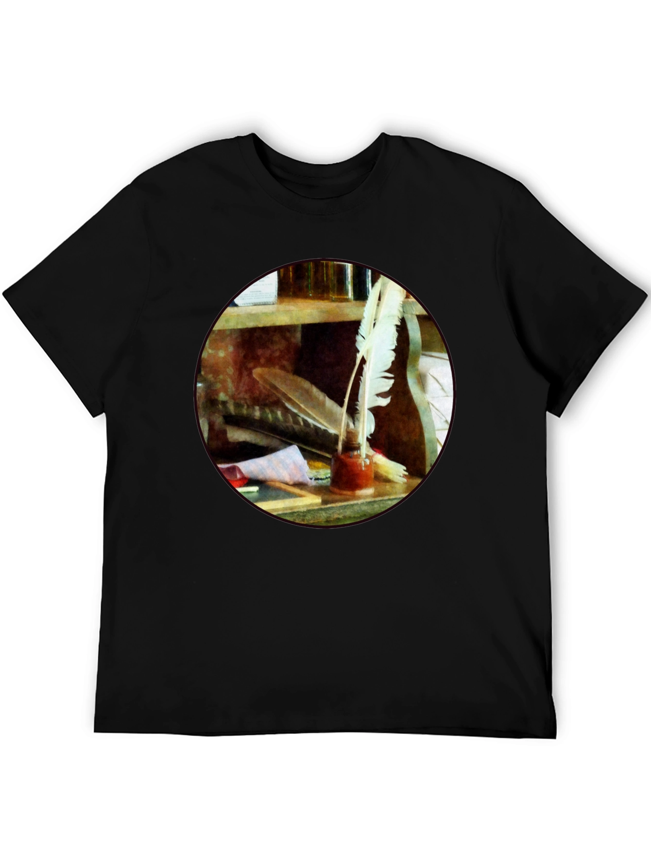 Camiseta Negra Escritor con Plumas