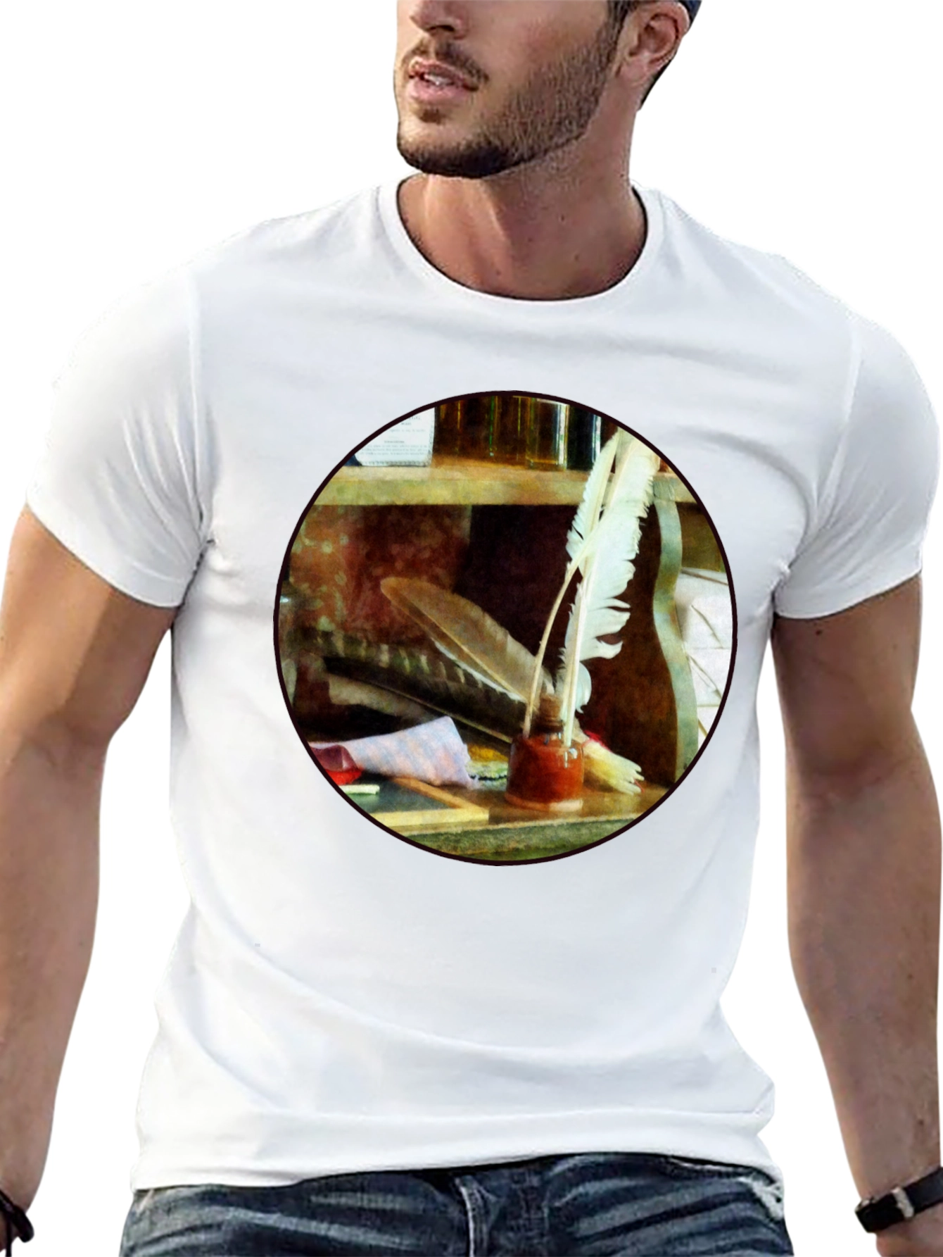 Camiseta Negra Escritor con Plumas