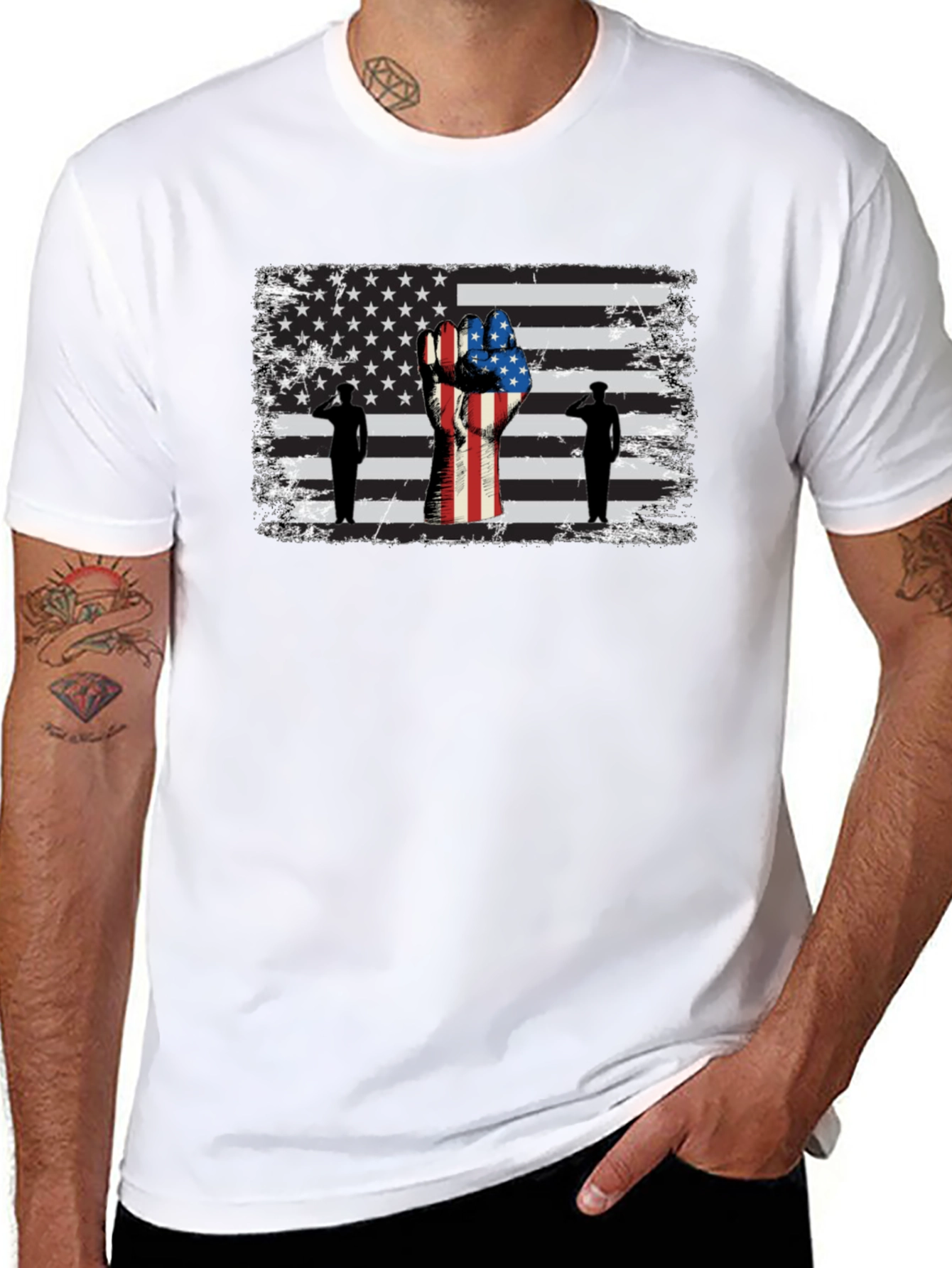 Camiseta Negra con Diseño Patriótico