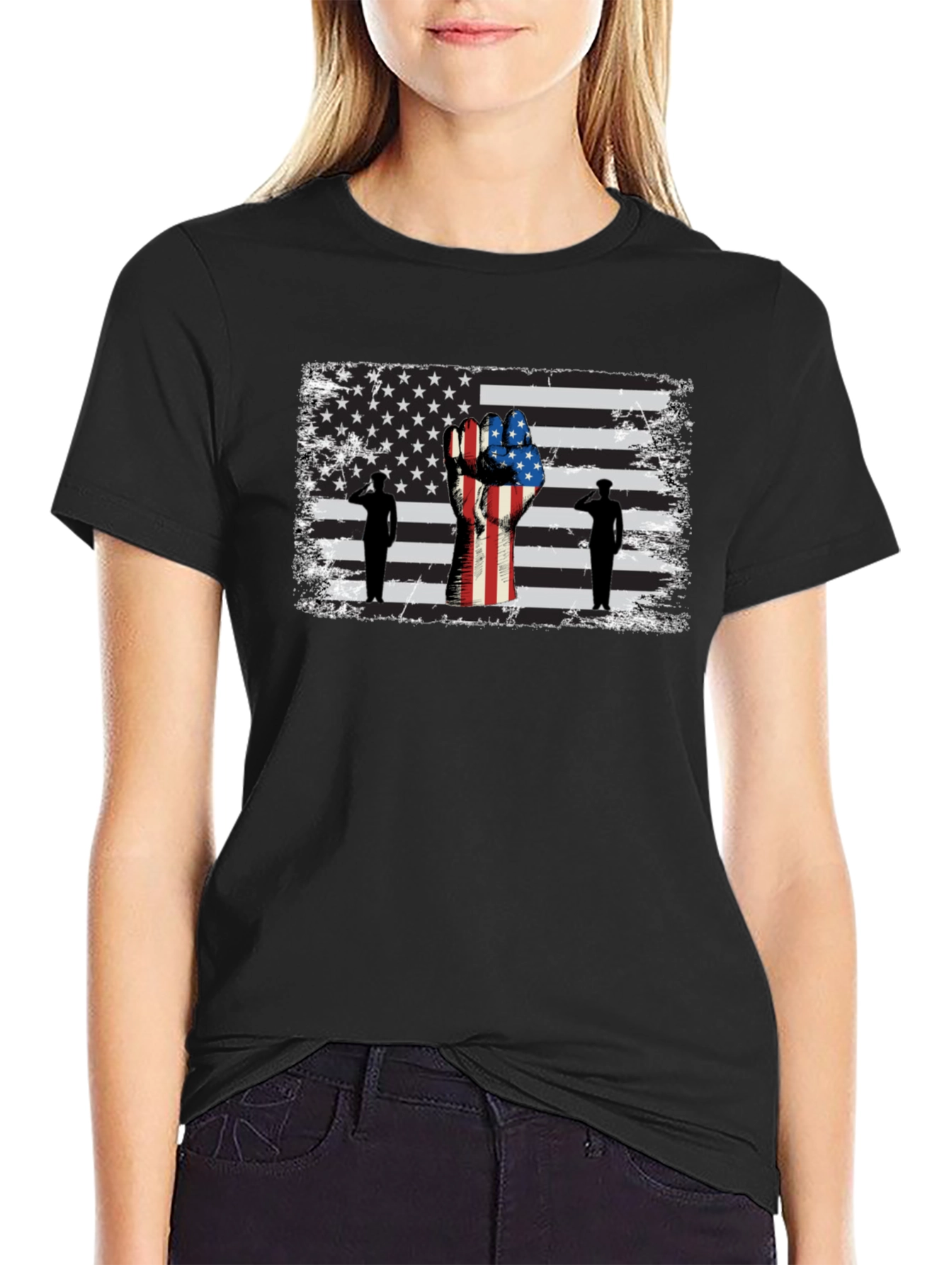 Camiseta Negra con Diseño Patriótico