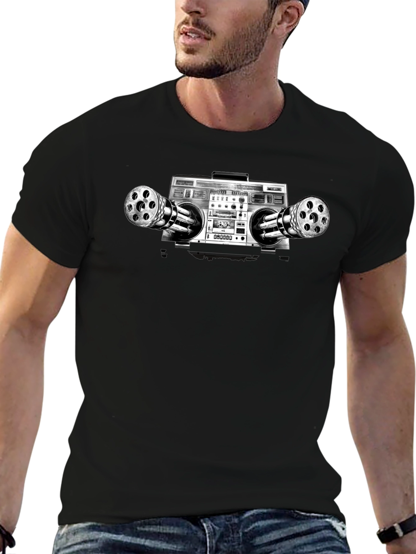 Camiseta Negra Boombox Artillería Pesada