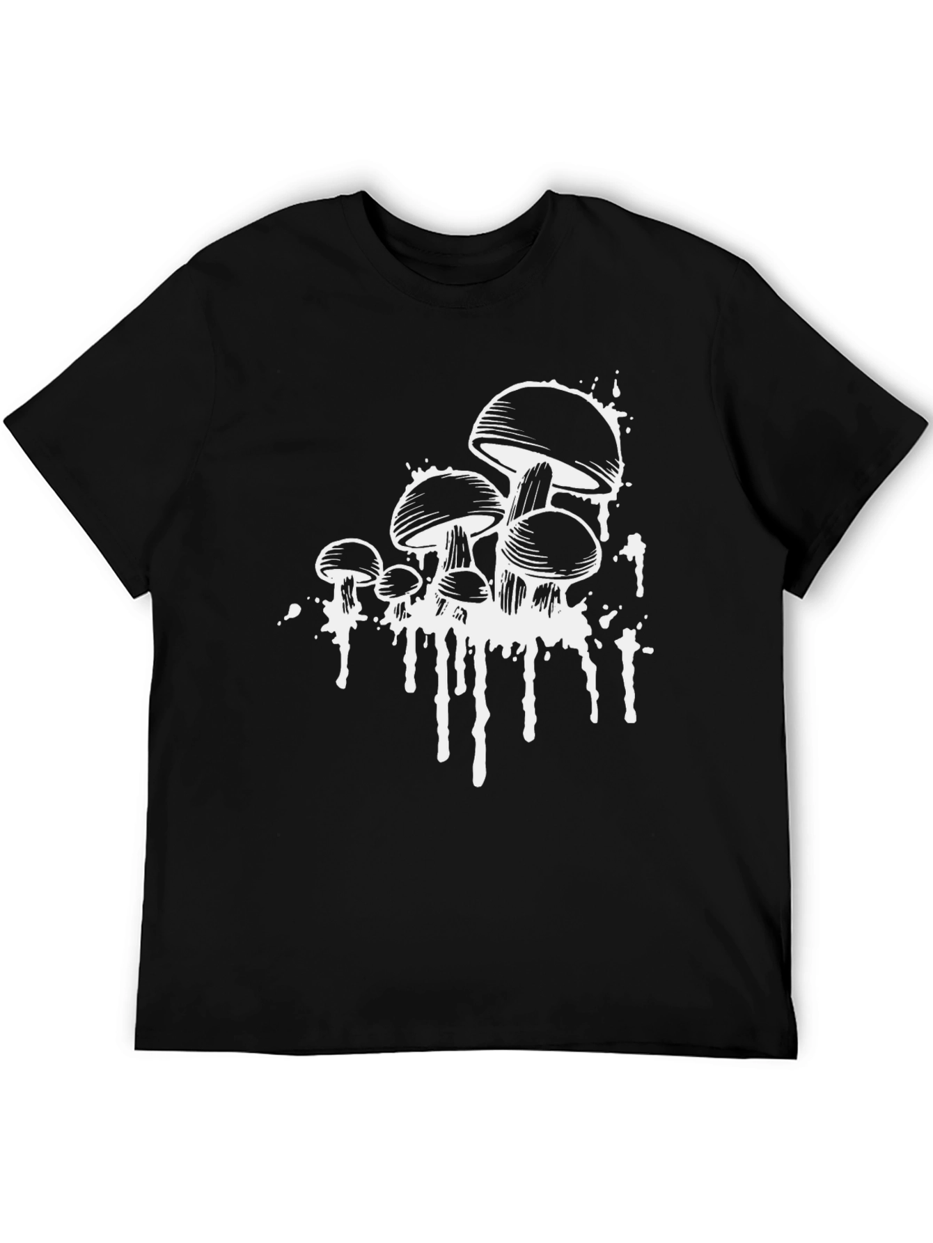 Camiseta Negra con Estampado de Hongos Abstractos
