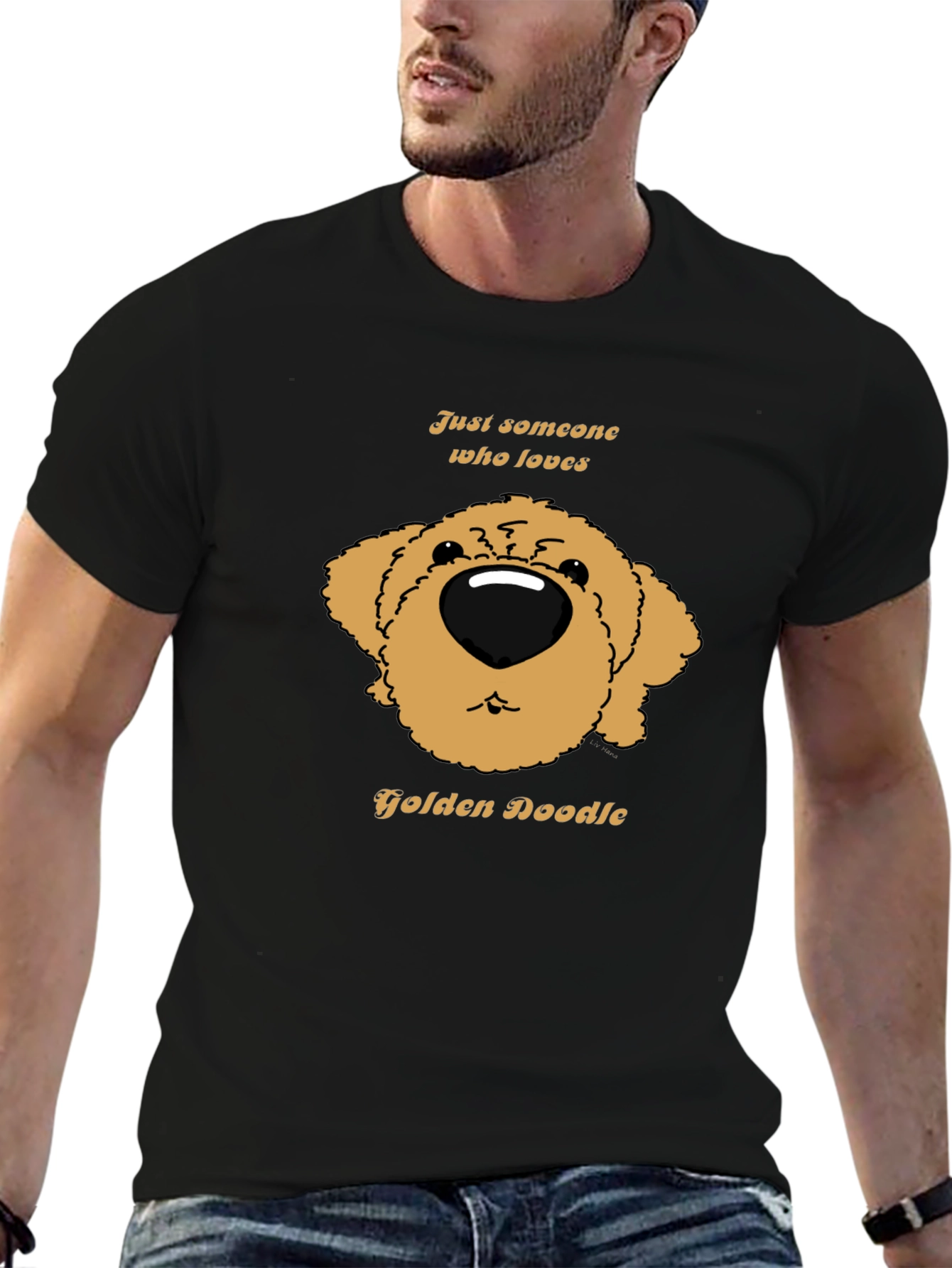 Camiseta Negra con Diseño de Golden Doodle