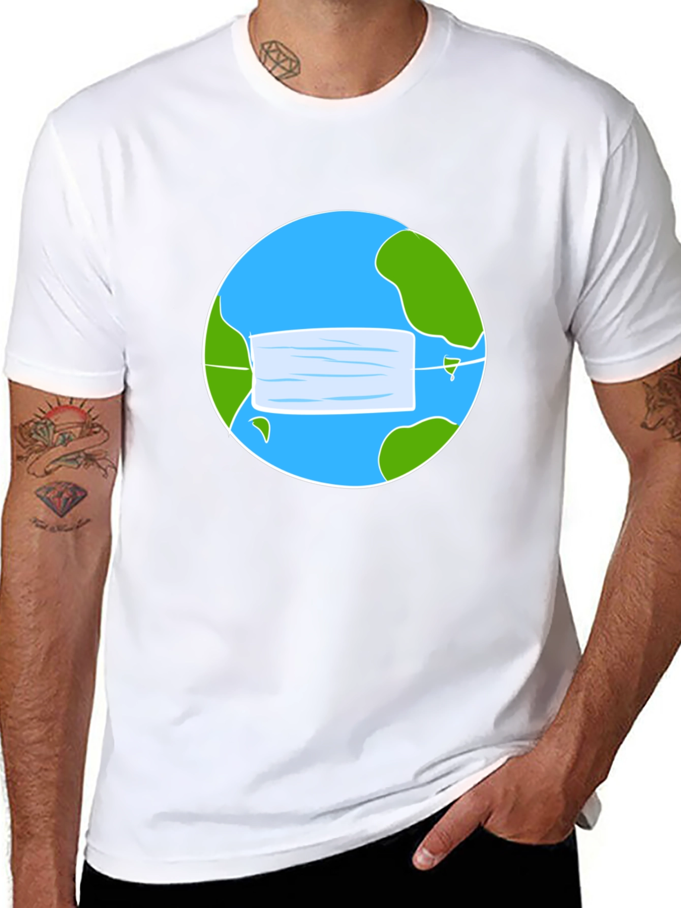Camiseta Negra con Diseño de Tierra y Mascarilla