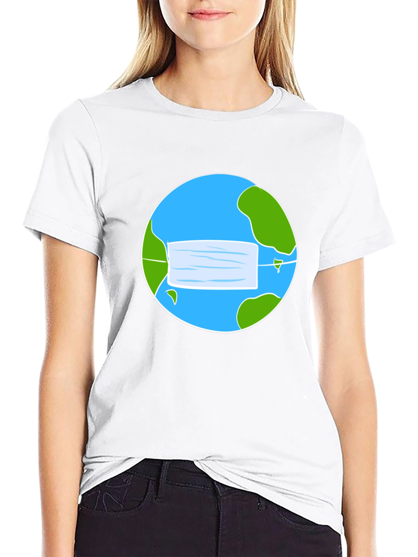 Camiseta Negra con Diseño de Tierra y Mascarilla