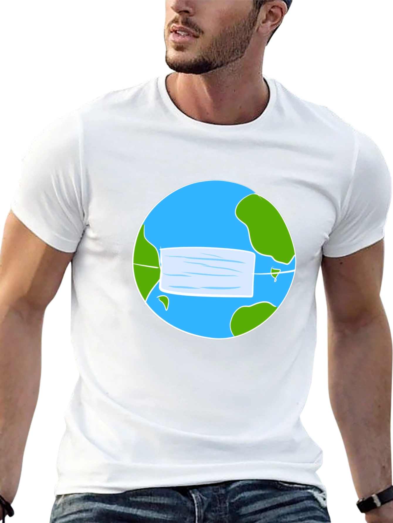 Camiseta Negra con Diseño de Tierra y Mascarilla