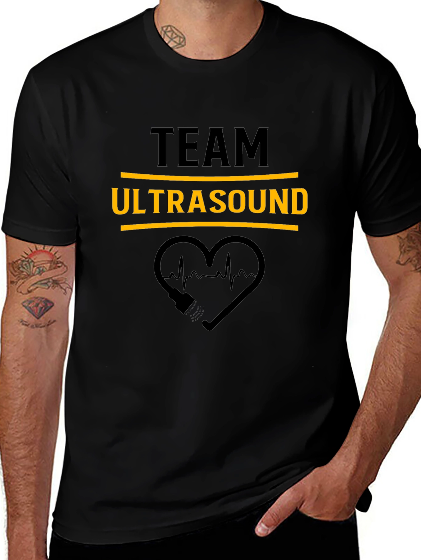 Camiseta Negra Team Ultrasound Corazón