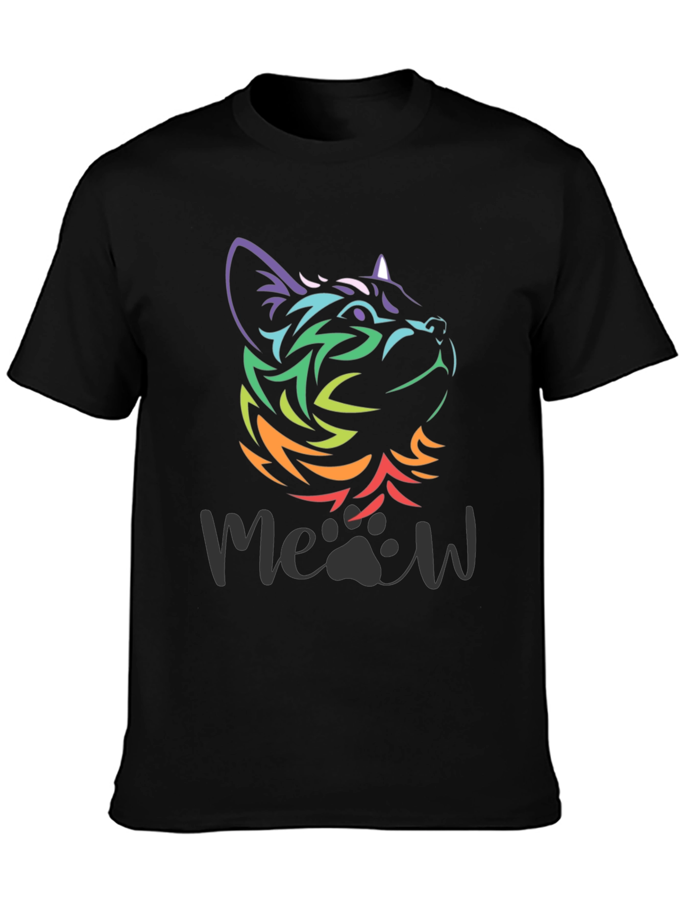 Camiseta Negra con Diseño de Gato Meow