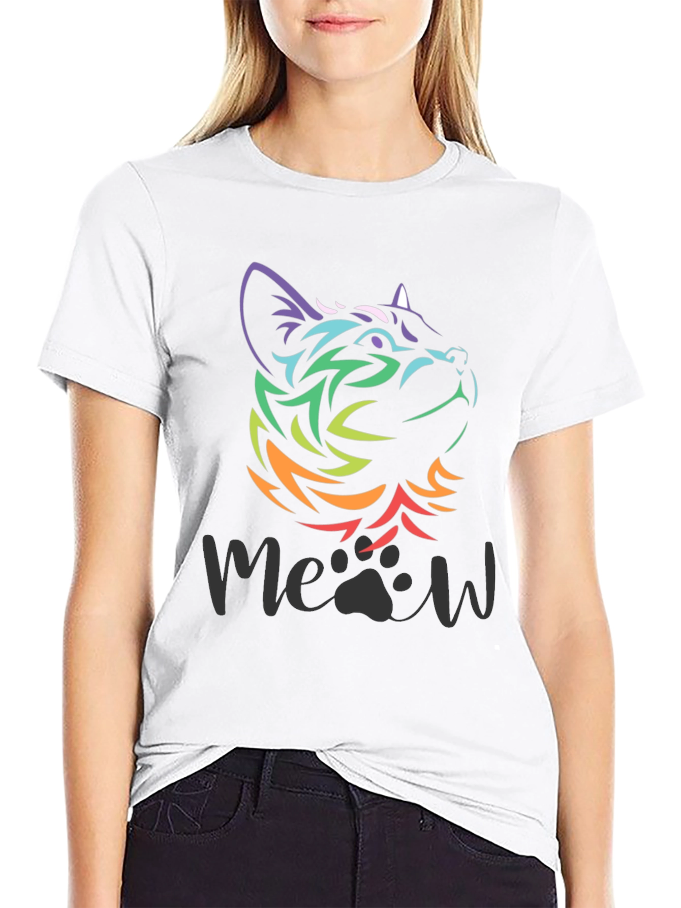 Camiseta Negra con Diseño de Gato Meow