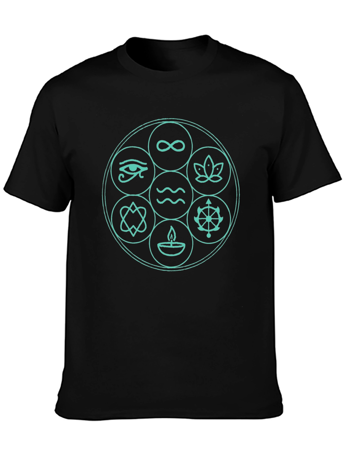 Camiseta Negra con Diseño de Símbolos Espirituales