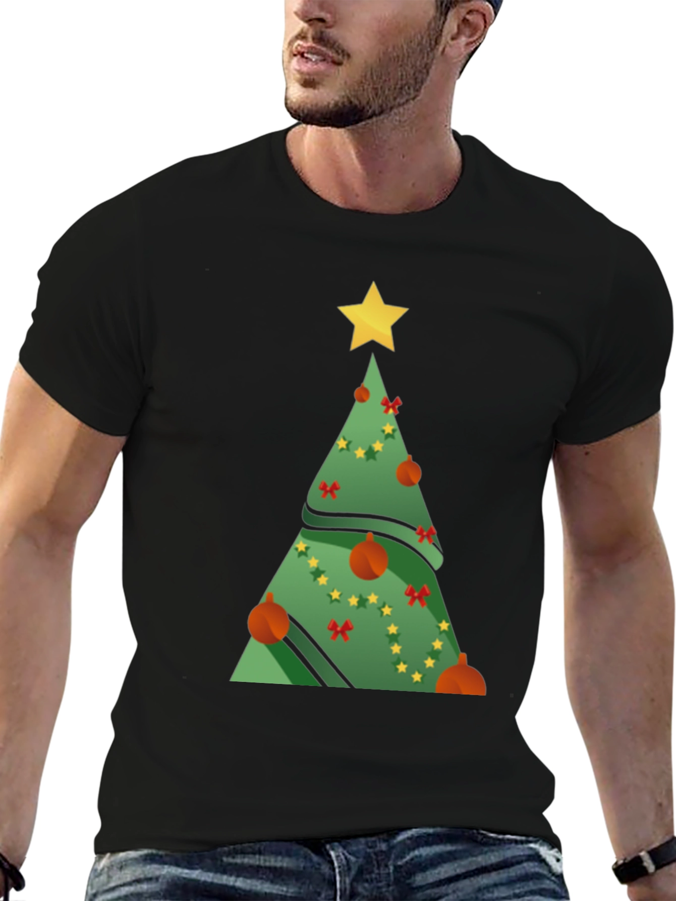 Camiseta Negra Árbol de Navidad Festivo