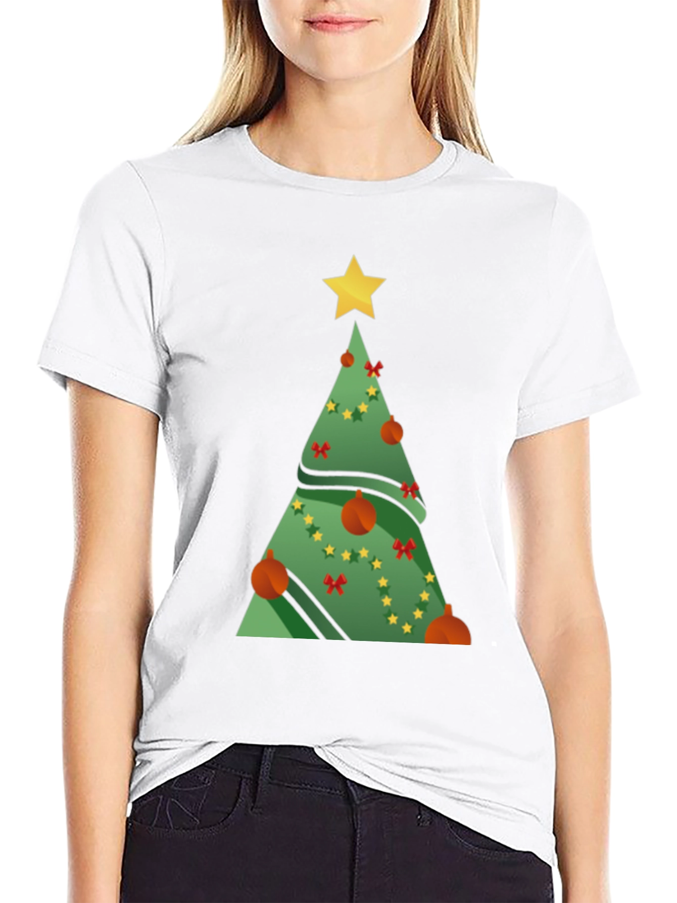 Camiseta Negra Árbol de Navidad Festivo