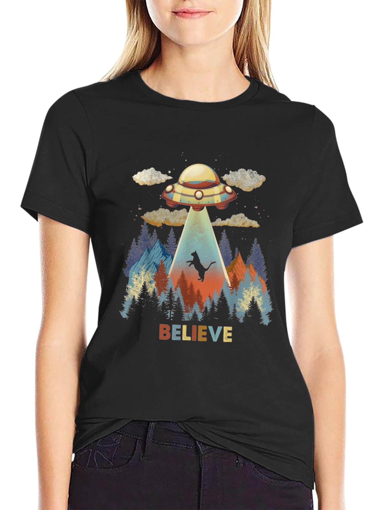 Camiseta OVNI abducción gato - Cree