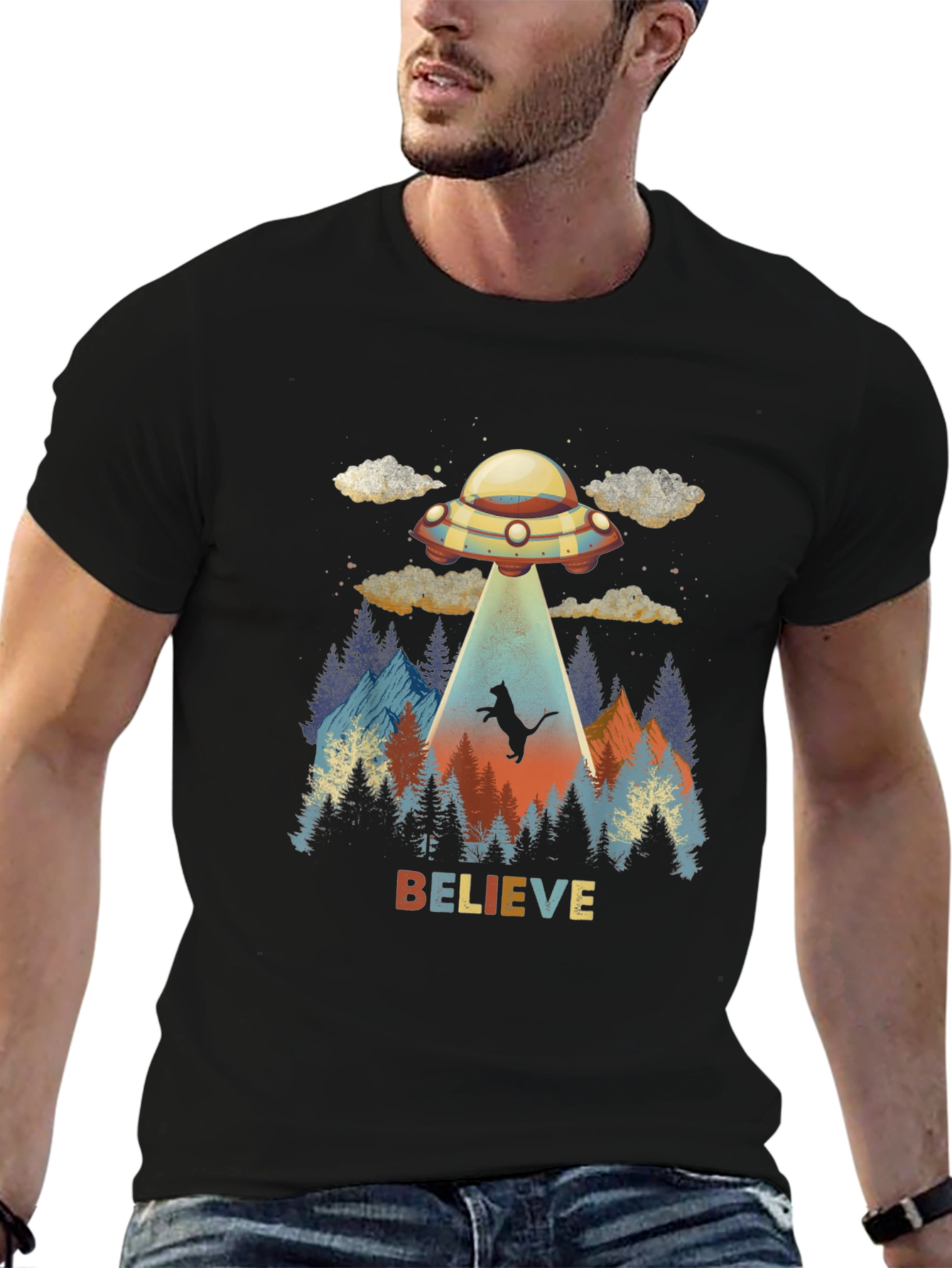Camiseta OVNI abducción gato - Cree