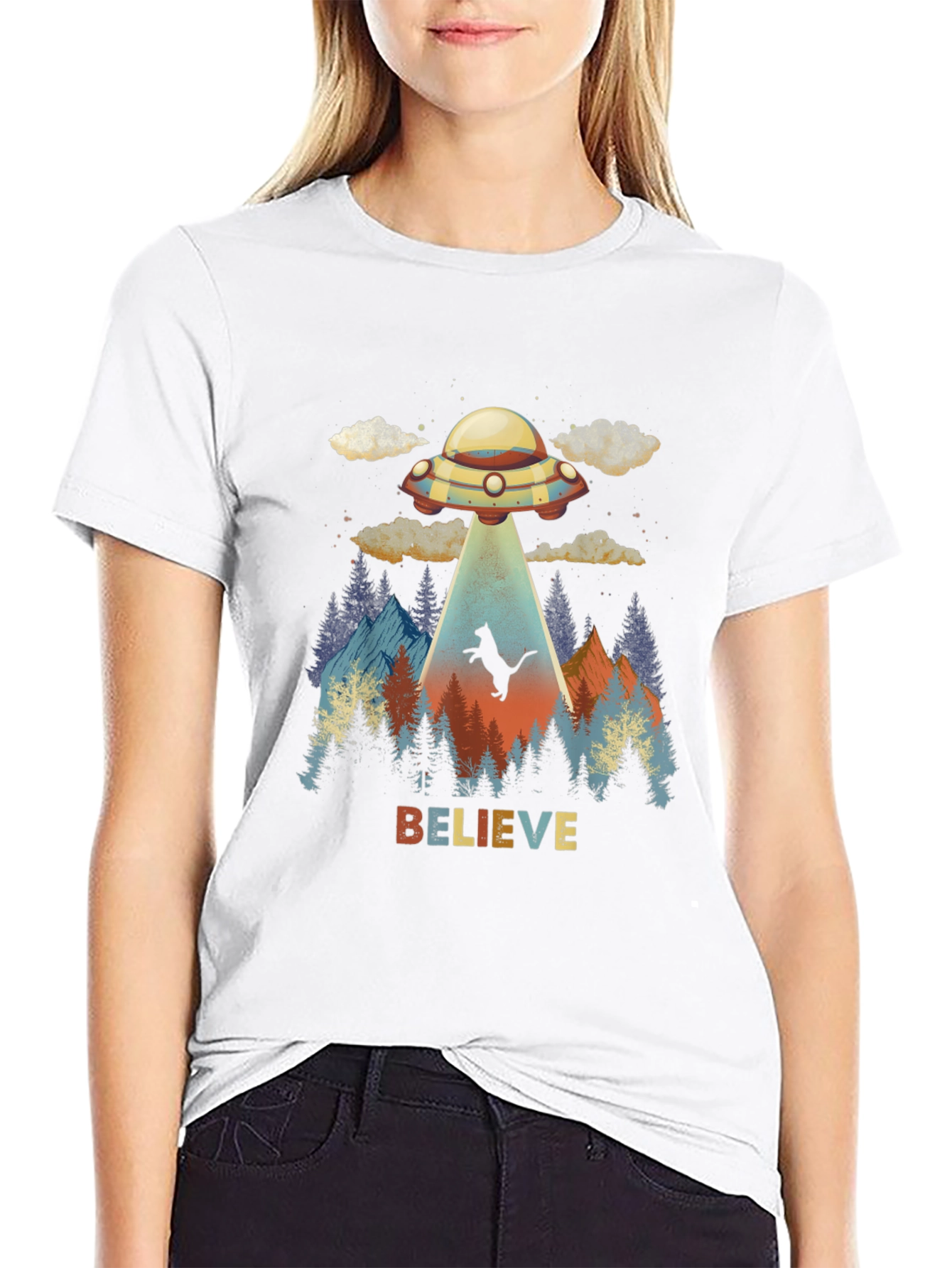 Camiseta OVNI abducción gato - Cree