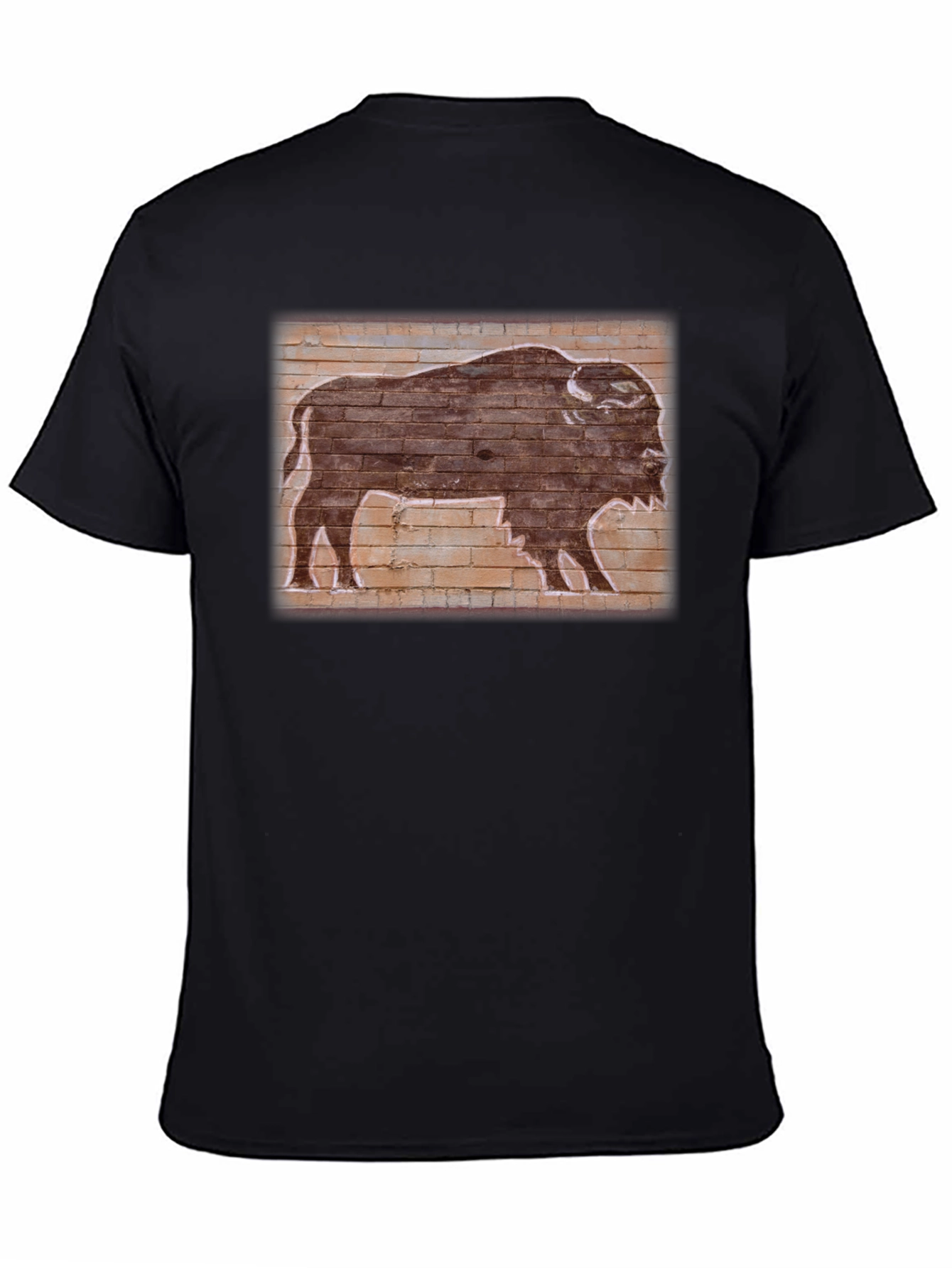 Camiseta Negra con Diseño de Búfalo Retro