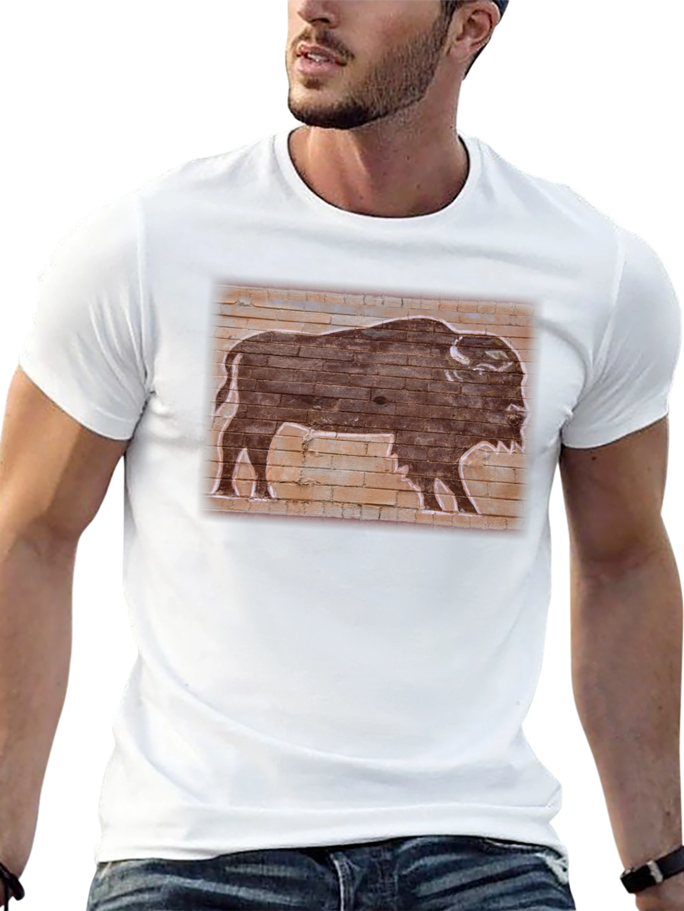 Camiseta Negra con Diseño de Búfalo Retro