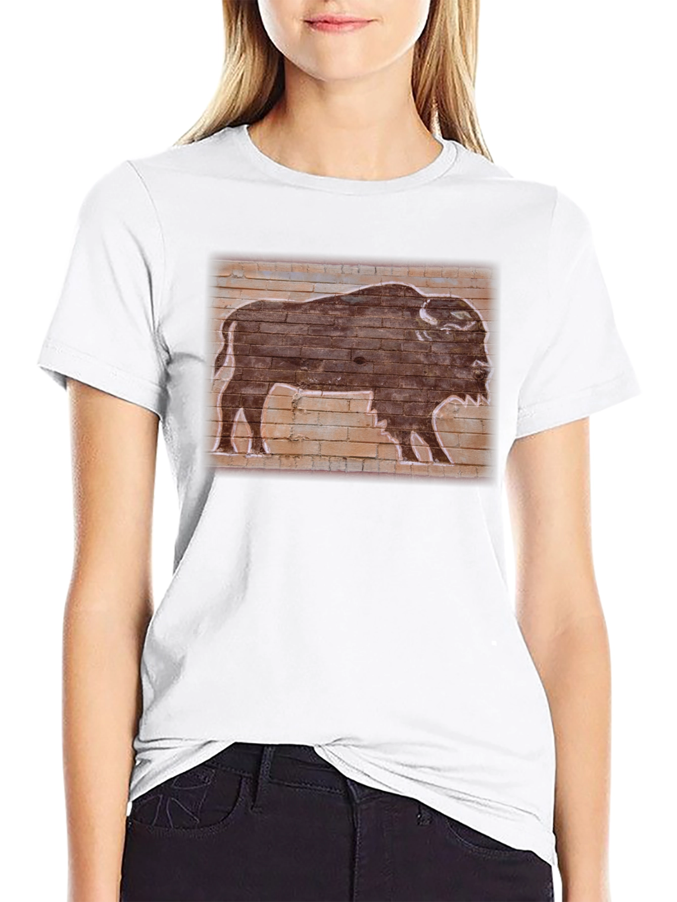 Camiseta Negra con Diseño de Búfalo Retro