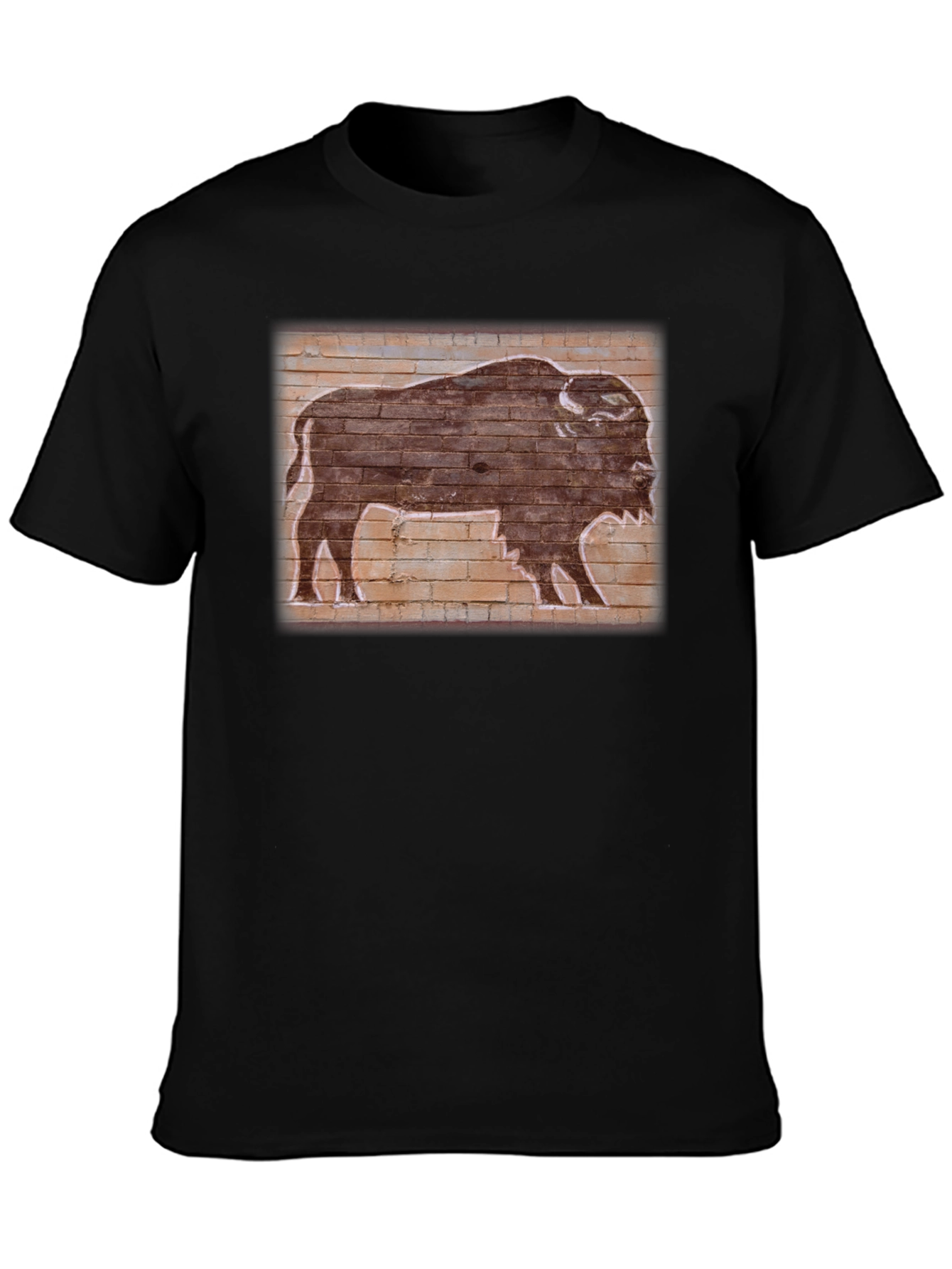 Camiseta Negra con Diseño de Búfalo Retro