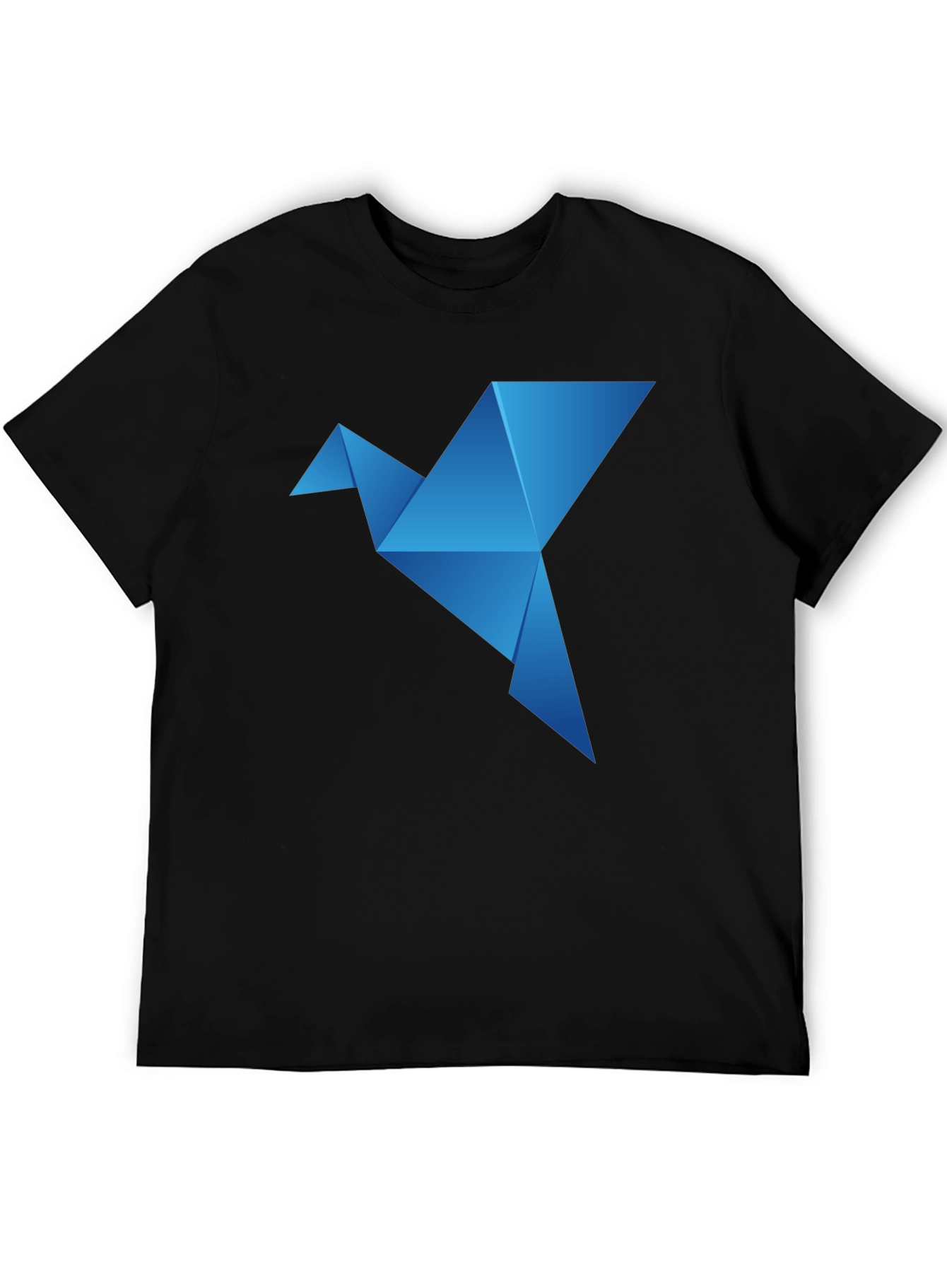 Camiseta Negra con Diseño de Pájaro Origami Azul