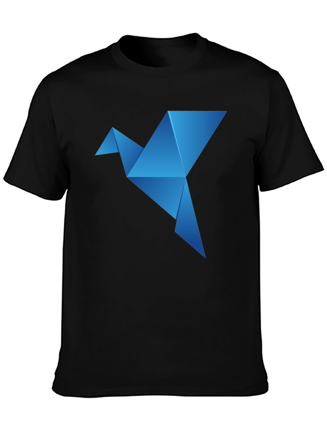 Camiseta Negra con Diseño de Pájaro Origami Azul
