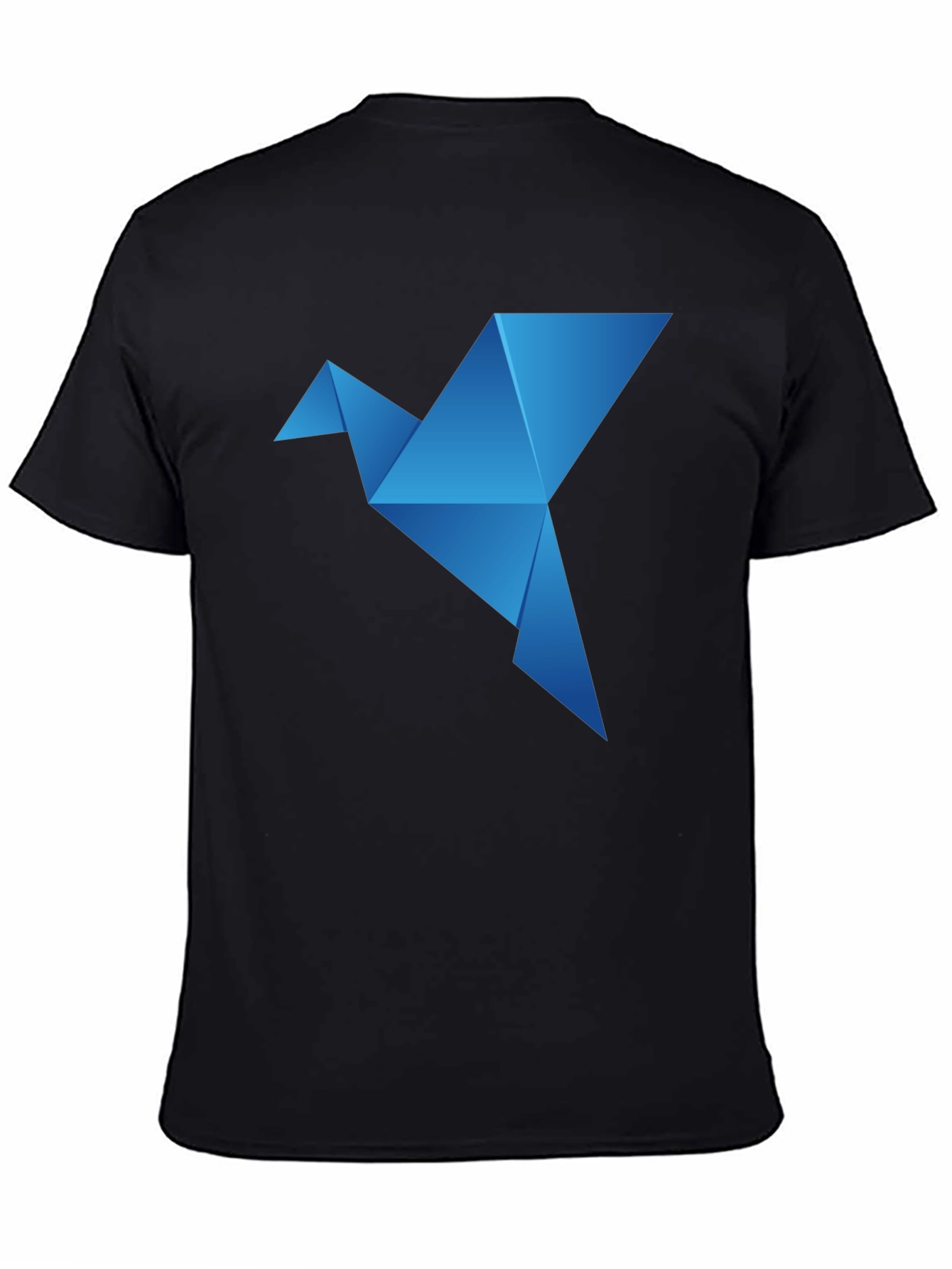 Camiseta Negra con Diseño de Pájaro Origami Azul