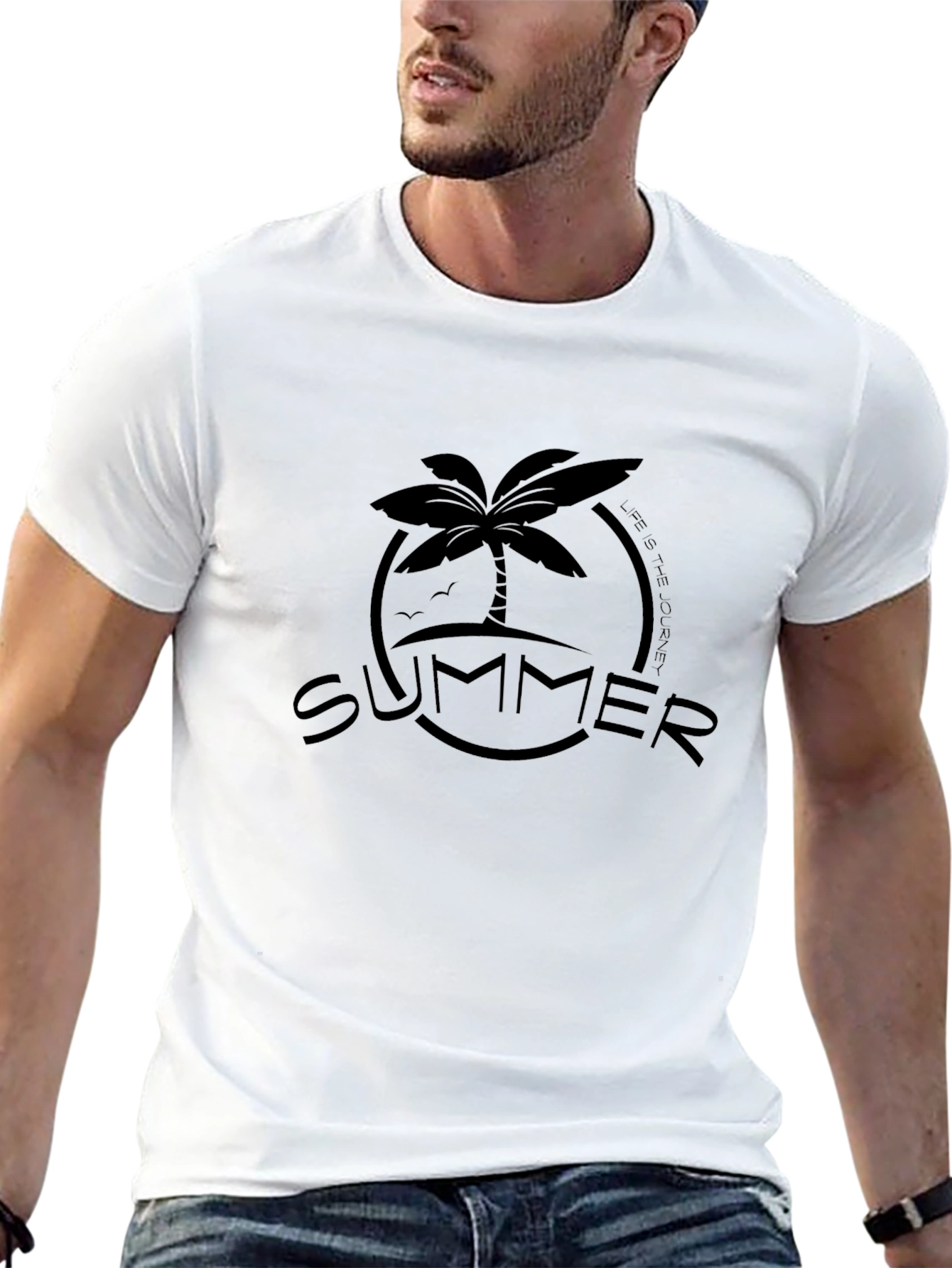 Camiseta Negra Estampada de Verano para Hombre