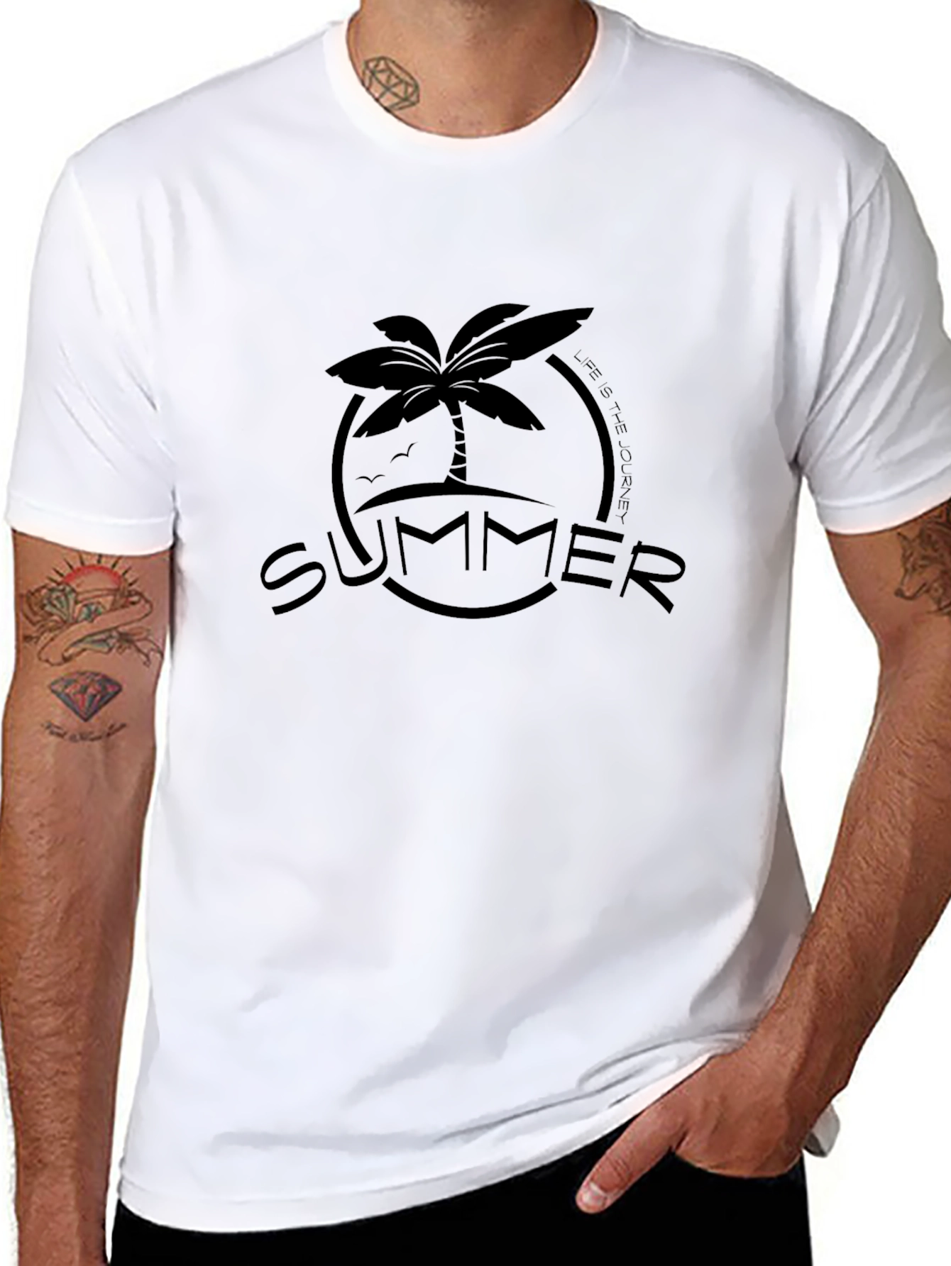 Camiseta Negra Estampada de Verano para Hombre