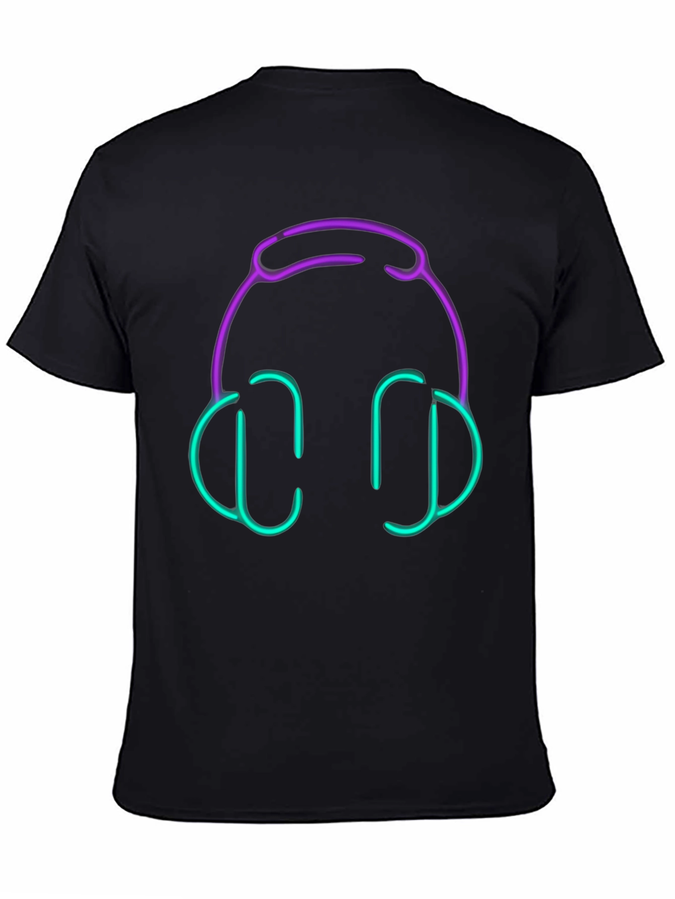 Camiseta Negra con Diseño de Auriculares Neón