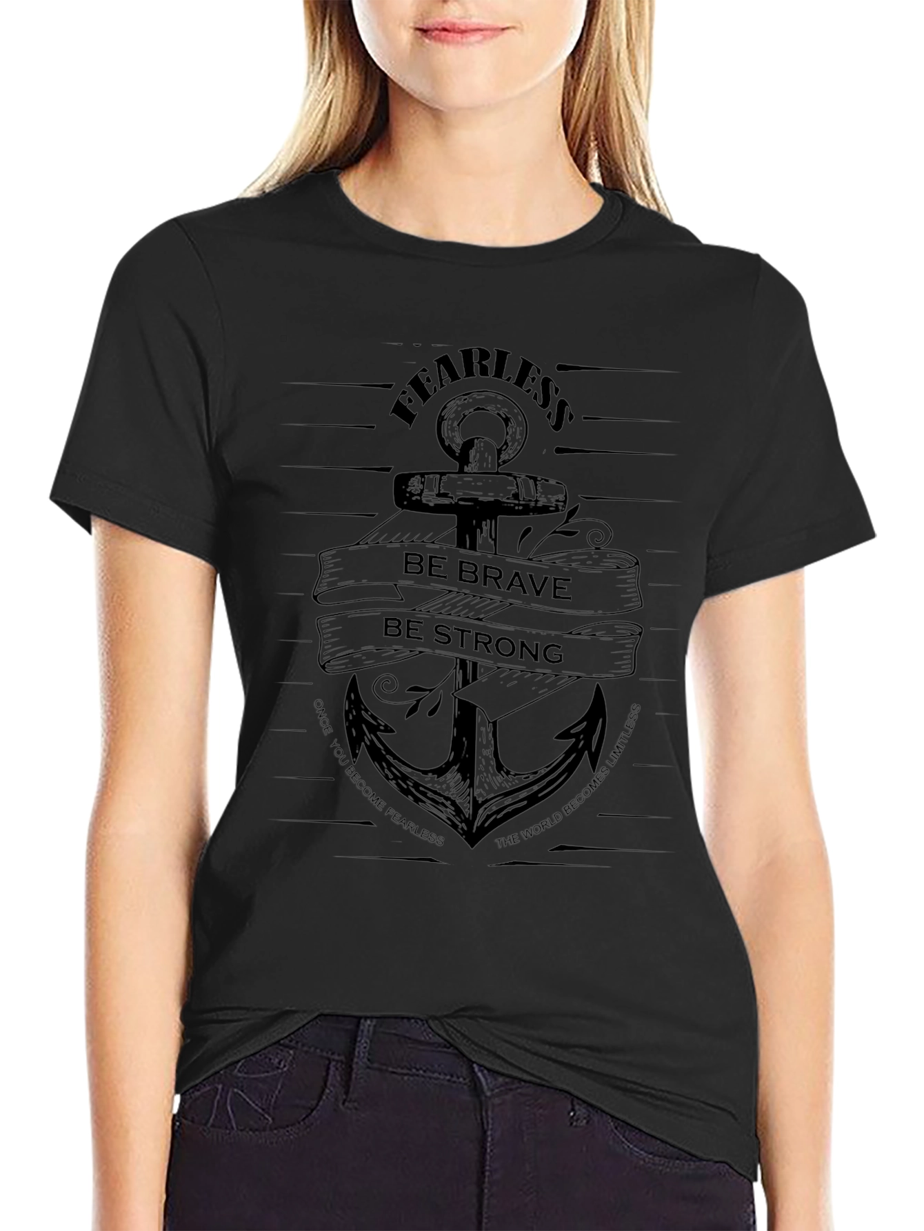 Camiseta Negra Fearless: Ancla Valiente y Fuerte