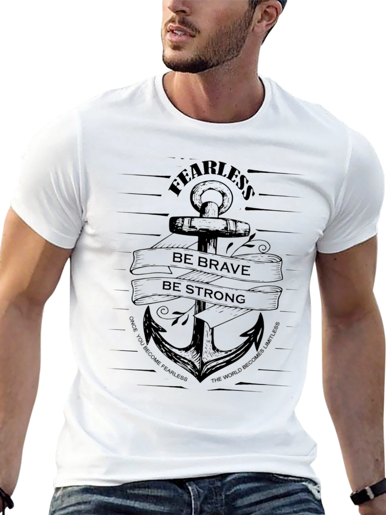 Camiseta Negra Fearless: Ancla Valiente y Fuerte