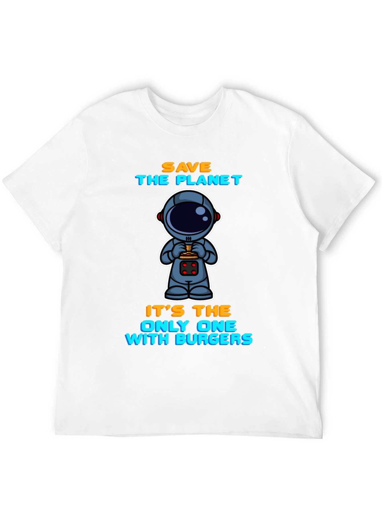 Camiseta Negra: Astronauta y Hamburguesas - Salva el Planeta