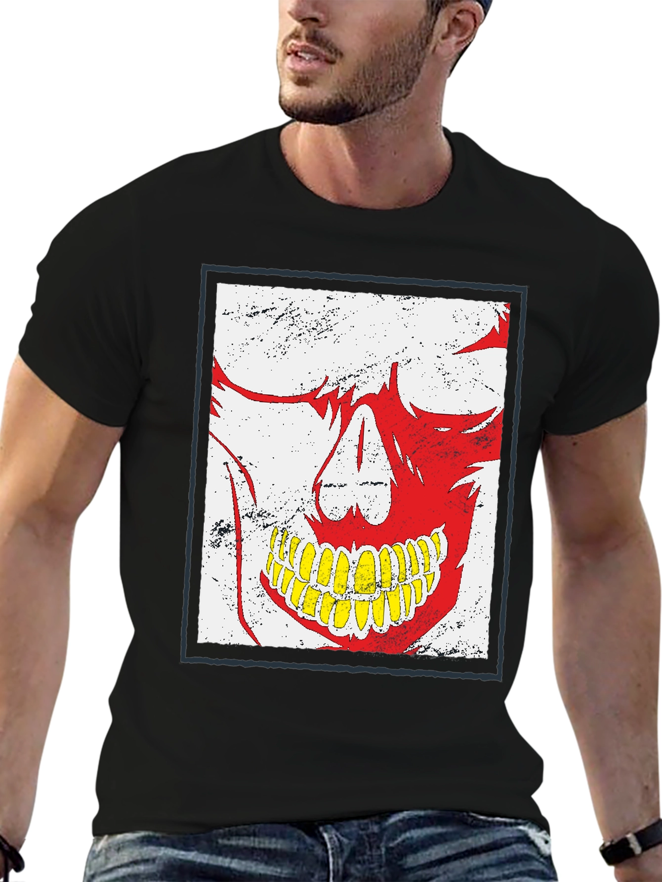 Camiseta Negra con Diseño de Calavera Distintivo